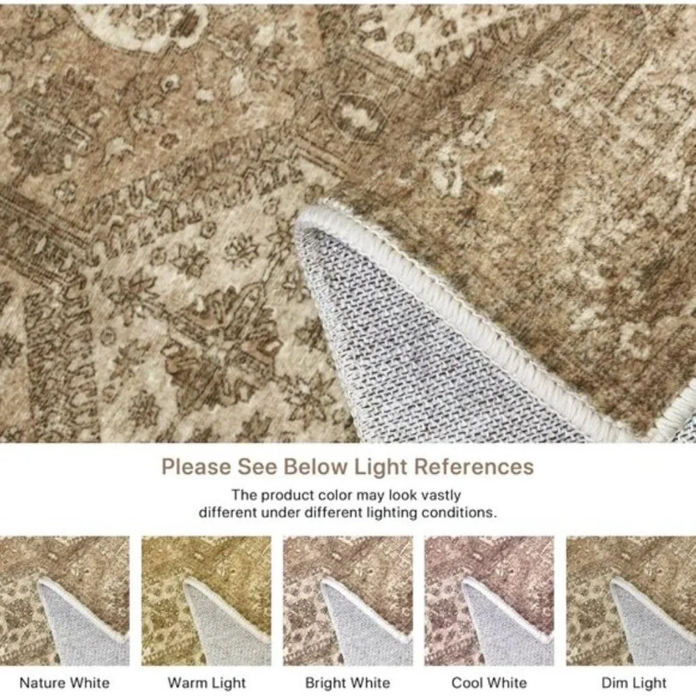 8x10 Nut Brown Area Rug, Washable, Non-Slip Vintage Chenille Distressed Carpet